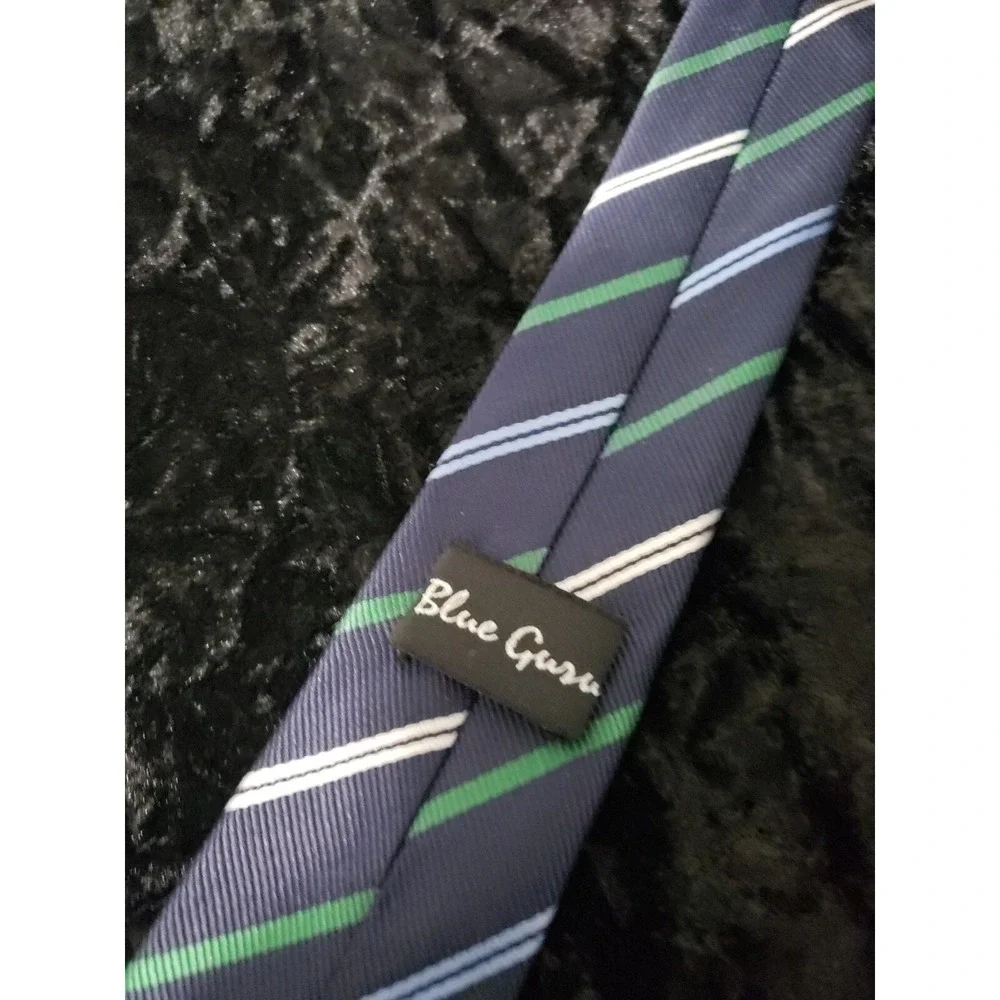 Blue Guru Skinny Striped Neck Tie Mens Blue Green Career Wear Dress Shirt